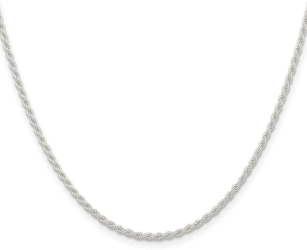 Sonia Jewels 925 Sterling Silver 1.8mm Real Rope Chain Necklace