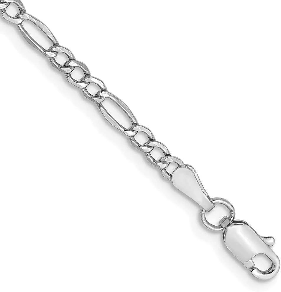 Sonia Jewels Real 14k White Gold Figaro Chain Necklace - with Secure Lobster Lock Clasp (Width = 2mm)