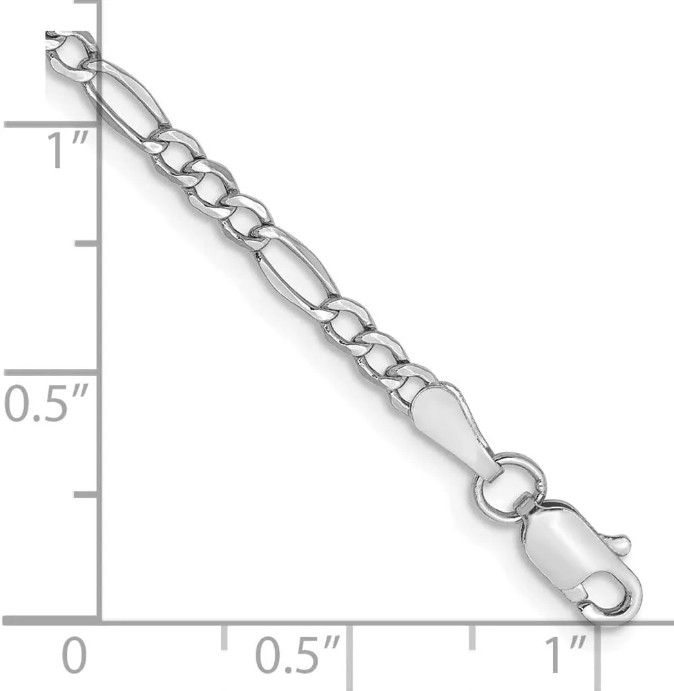 Sonia Jewels Real 14k White Gold Figaro Chain Necklace - with Secure Lobster Lock Clasp (Width = 2mm)
