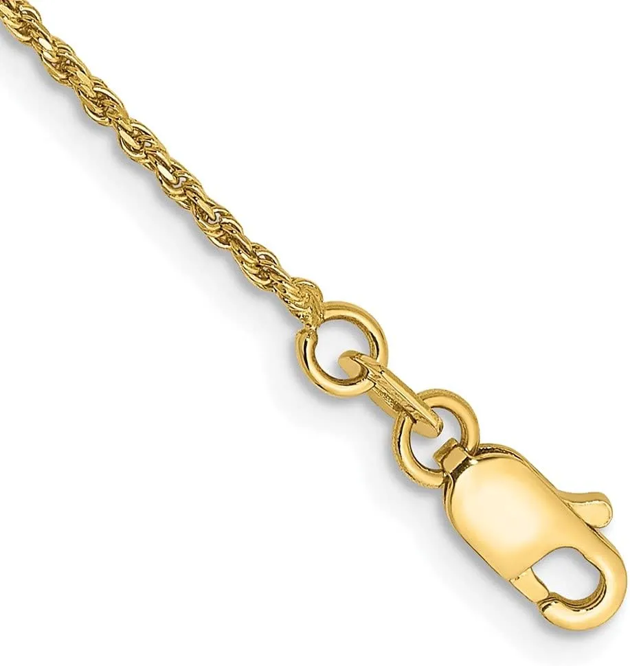 Sonia Jewels Real 14k Yellow Gold 1.15mm Rope Chain Necklace - with Secure Lobster Lock Clasp