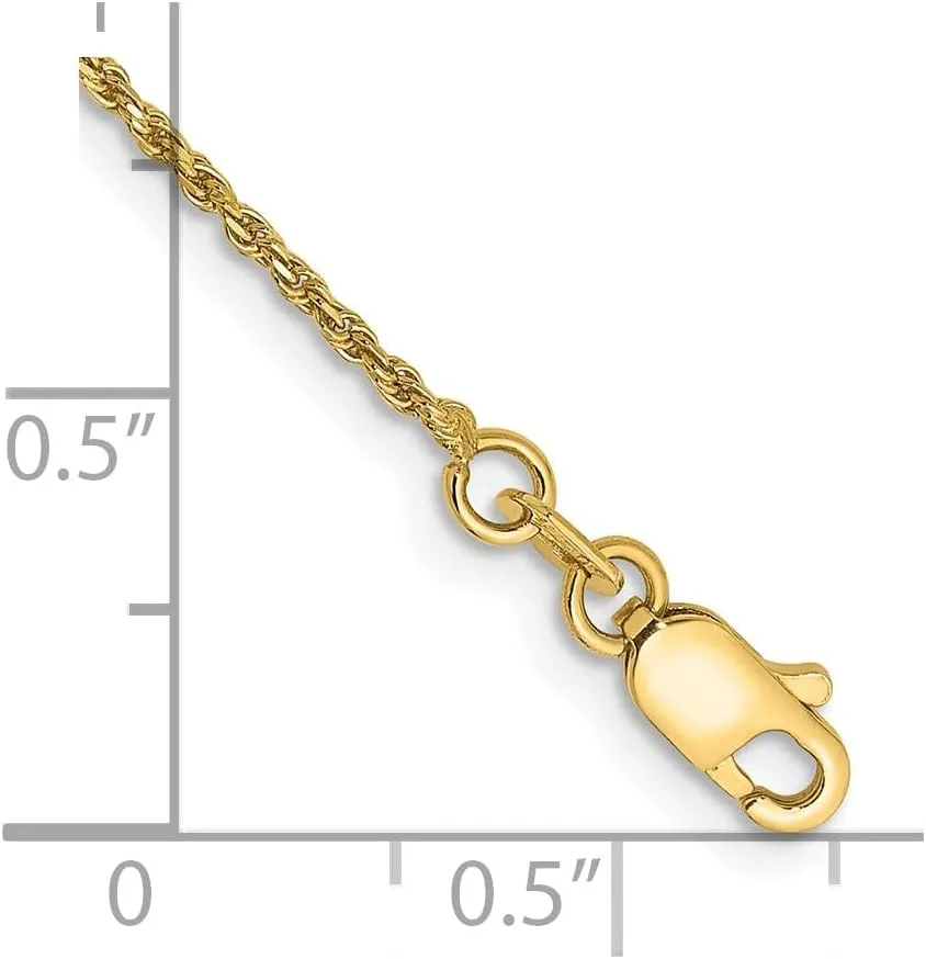 Sonia Jewels Real 14k Yellow Gold 1.15mm Rope Chain Necklace - with Secure Lobster Lock Clasp