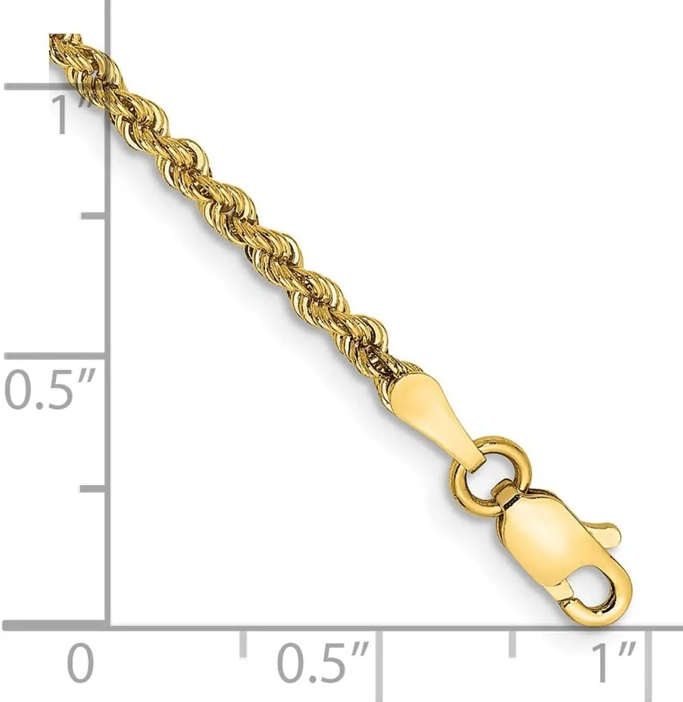 Sonia Jewels Real 14k Yellow Gold 2.25mm Rope Chain Necklace - with Secure Lobster Lock Clasp