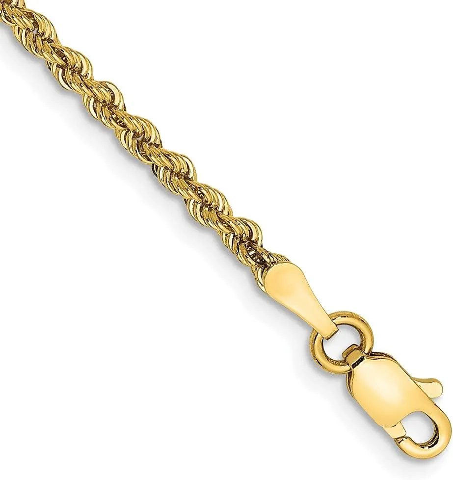 Sonia Jewels Real 14k Yellow Gold 2.25mm Rope Chain Necklace - with Secure Lobster Lock Clasp
