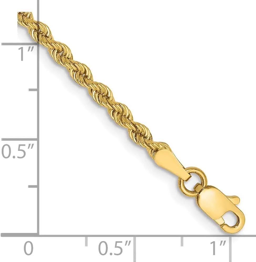 Sonia Jewels Real 14k Yellow Gold 2.5mm Rope Chain Necklace - with Secure Lobster Lock Clasp