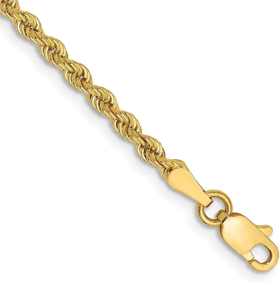 Sonia Jewels Real 14k Yellow Gold 2.5mm Rope Chain Necklace - with Secure Lobster Lock Clasp