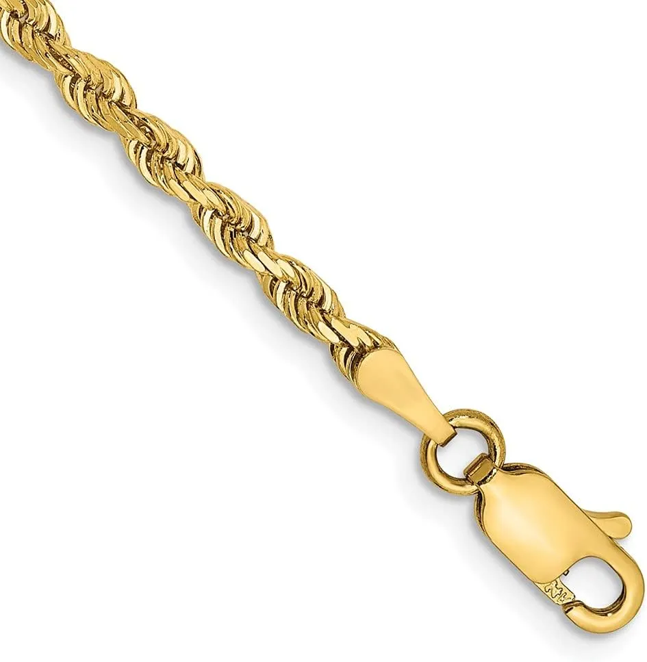 Sonia Jewels Real 14k Yellow Gold 2.75mm Diamond-Cut Quadruple Rope Chain Necklace - with Secure Lobster Lock Clasp