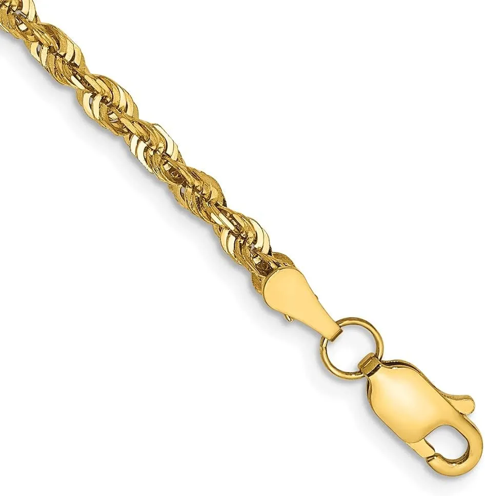Sonia Jewels Real 14k Yellow Gold 2.75mm Diamond-Cut Rope Chain Necklace - with Secure Lobster Lock Clasp