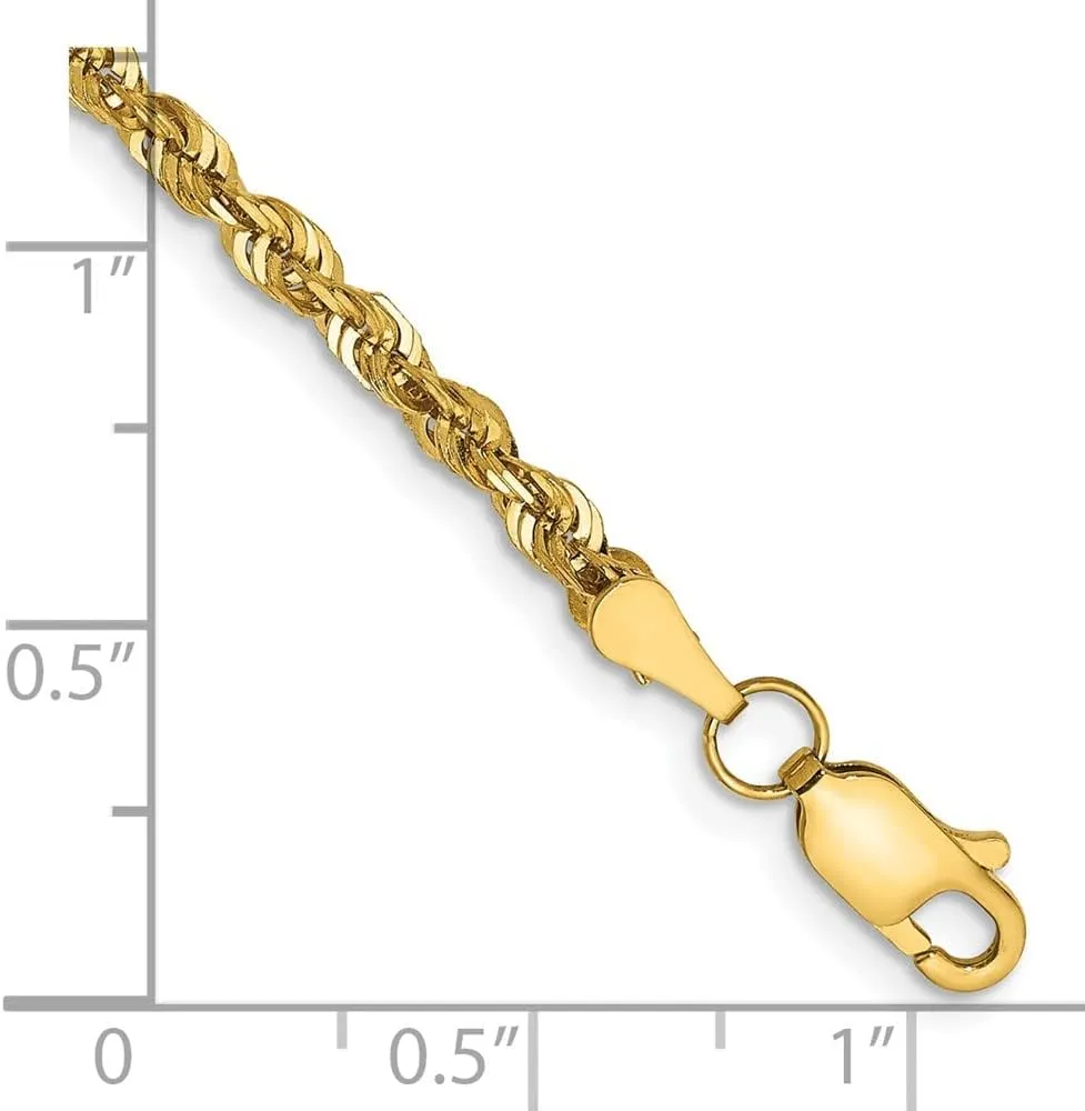 Sonia Jewels Real 14k Yellow Gold 2.75mm Diamond-Cut Rope Chain Necklace - with Secure Lobster Lock Clasp