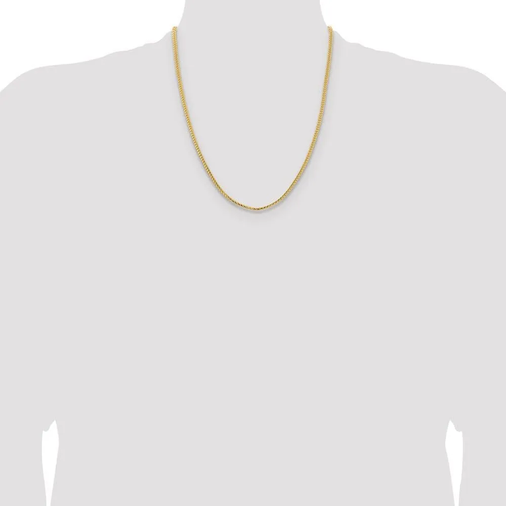 Sonia Jewels Real 14k Yellow Gold 3mm Franco Chain Necklace - with Secure Lobster Lock Clasp