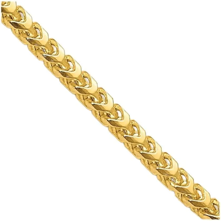 Sonia Jewels Real 14k Yellow Gold 3mm Franco Chain Necklace - with Secure Lobster Lock Clasp
