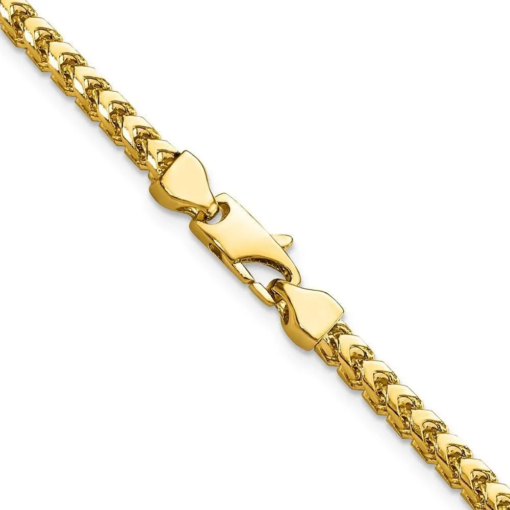 Sonia Jewels Real 14k Yellow Gold 3mm Franco Chain Necklace - with Secure Lobster Lock Clasp