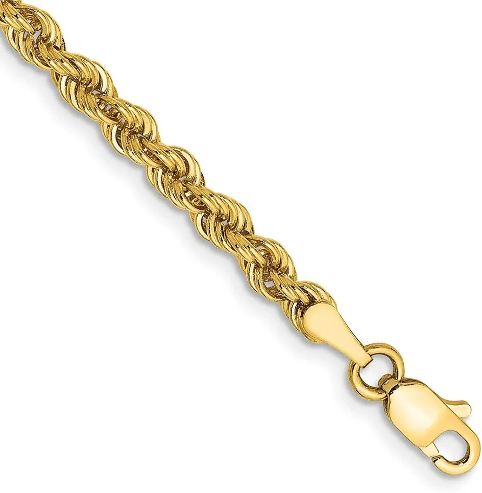 Sonia Jewels Real 14k Yellow Gold 3mm Rope Chain Necklace - with Secure Lobster Lock Clasp