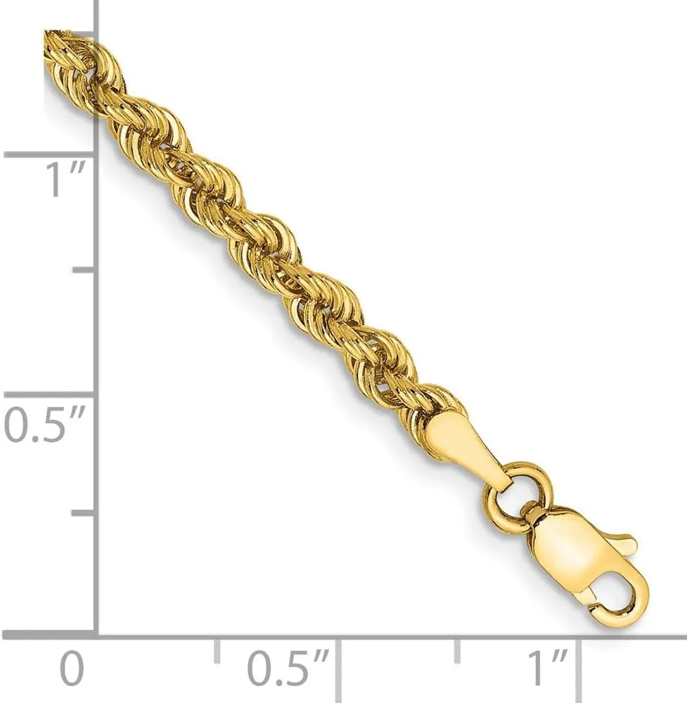 Sonia Jewels Real 14k Yellow Gold 3mm Rope Chain Necklace - with Secure Lobster Lock Clasp