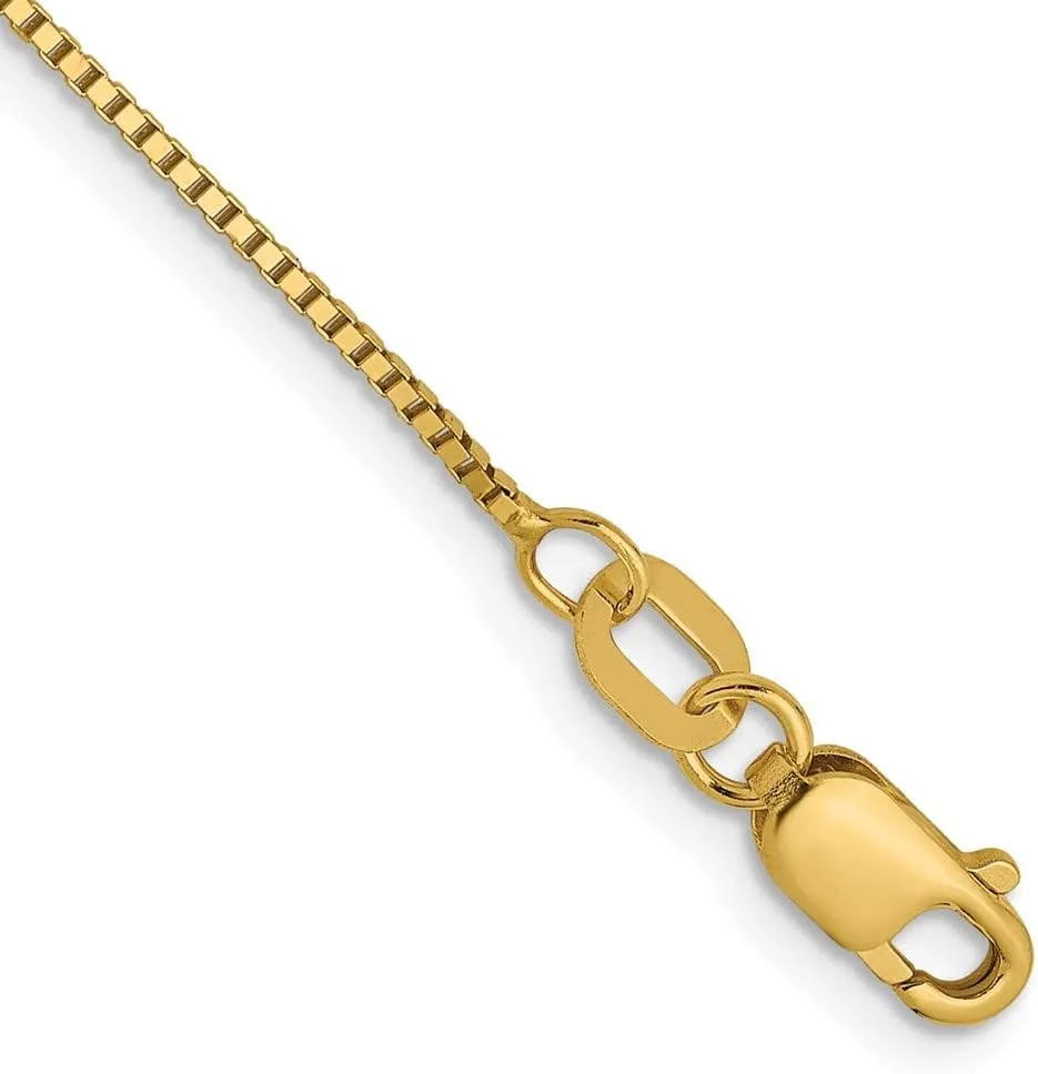 Sonia Jewels Real 14k Yellow Gold .7mm Box Lobster Chain Necklace - with Secure Lobster Lock Clasp