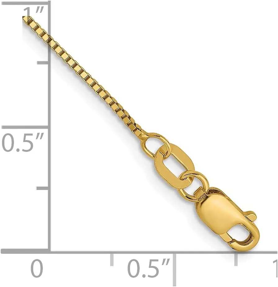 Sonia Jewels Real 14k Yellow Gold .7mm Box Lobster Chain Necklace - with Secure Lobster Lock Clasp