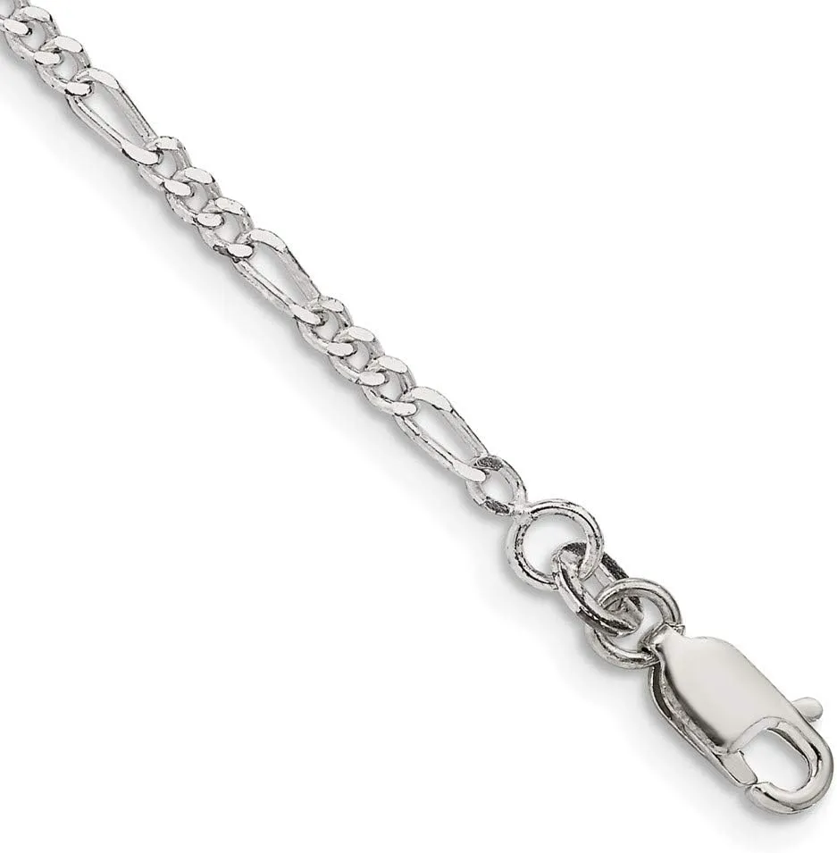 Sonia Jewels Real 925 Sterling Silver 2.25mm Figaro Foot Chain Ankle Bracelet Anklet - with Secure Lobster Lock Clasp 10"