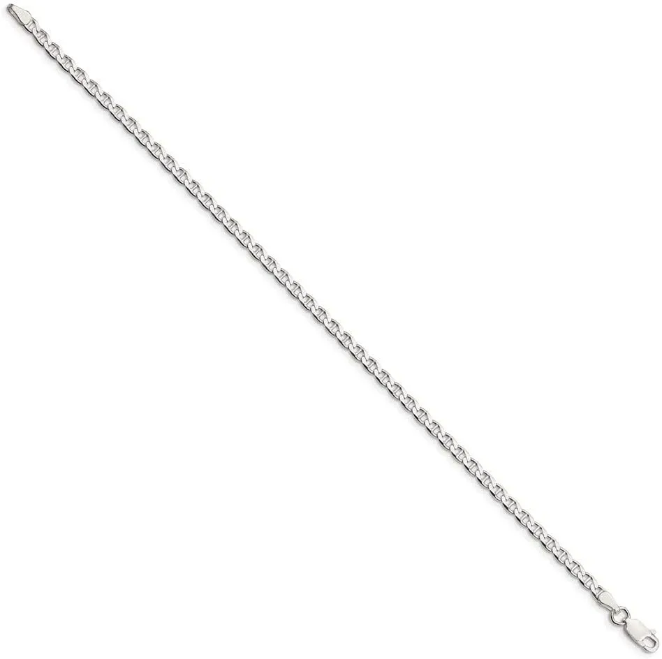 Sonia Jewels Real 925 Sterling Silver 3.15mm Flat Anchor Mariner Chain Necklace - with Secure Lobster Lock Clasp