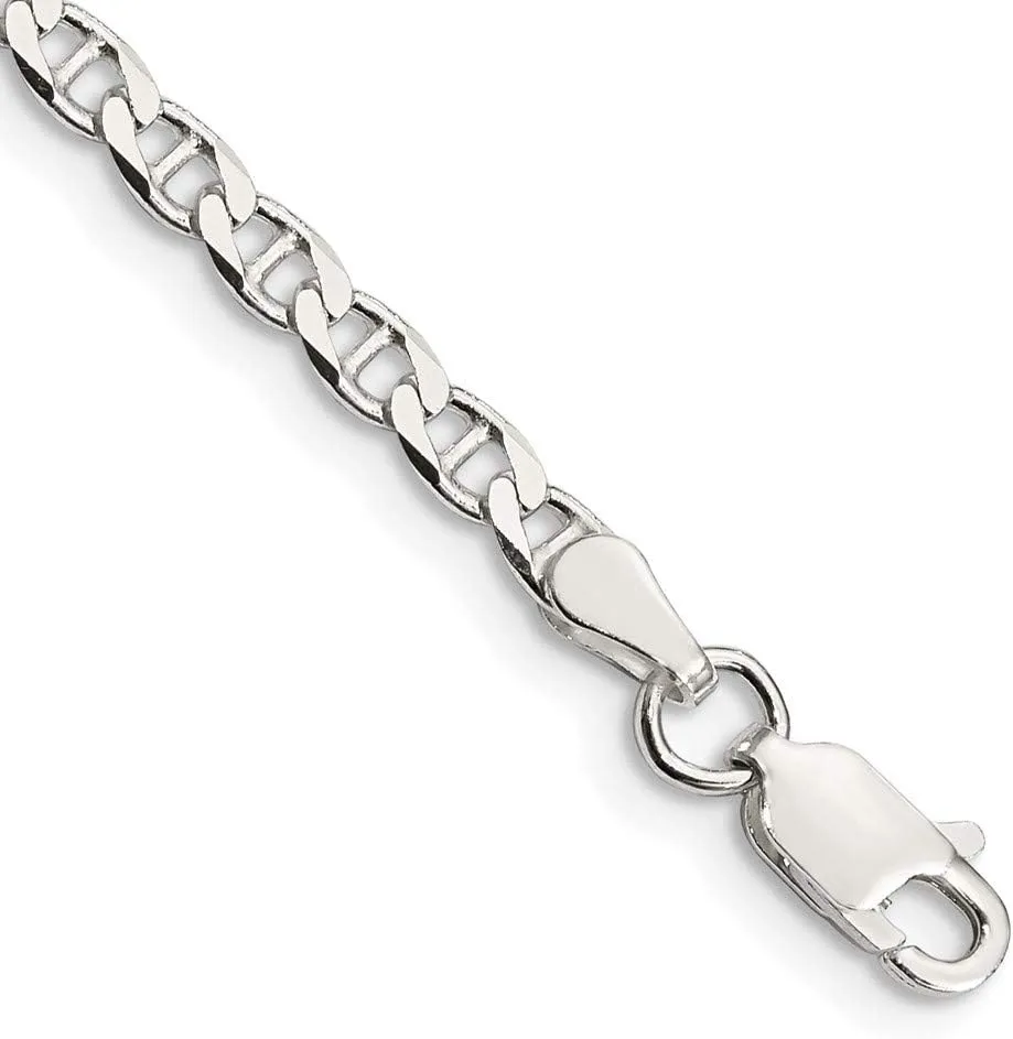 Sonia Jewels Real 925 Sterling Silver 3.15mm Flat Anchor Mariner Chain Necklace - with Secure Lobster Lock Clasp
