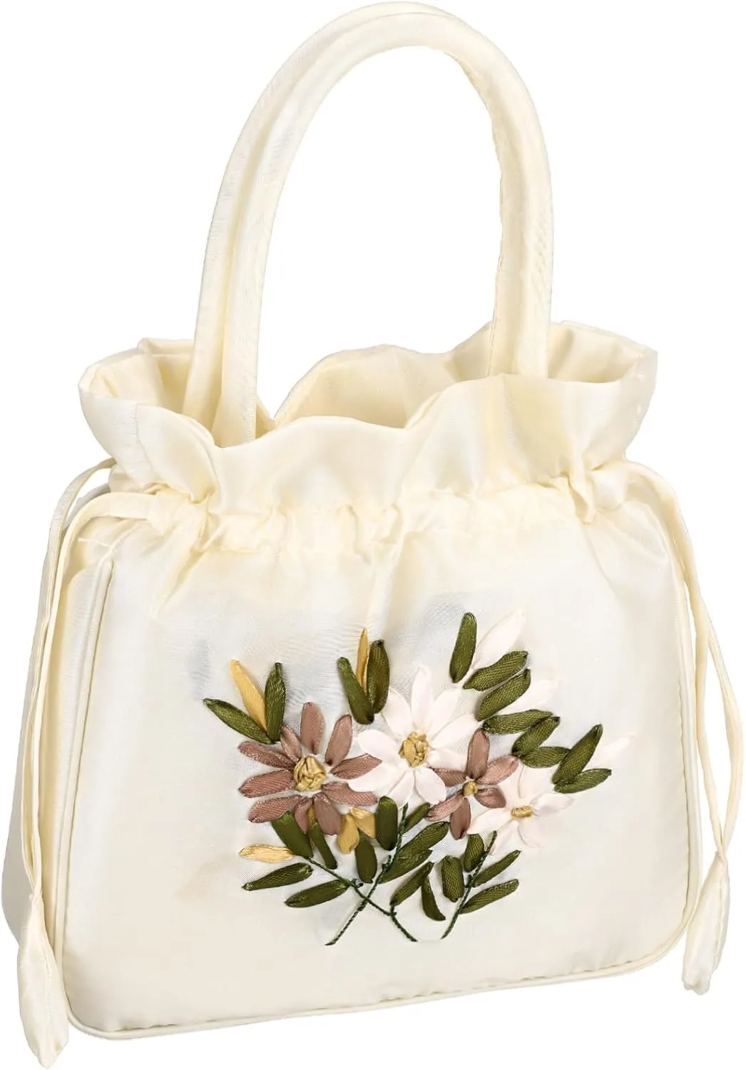 Sophisticated Evening Bag Bucket Handbag with Floral Design Drawstring Clutch Purse for Lady