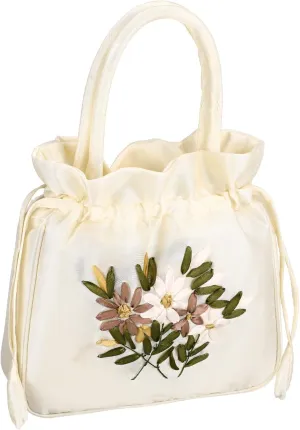 Sophisticated Evening Bag Bucket Handbag with Floral Design Drawstring Clutch Purse for Lady