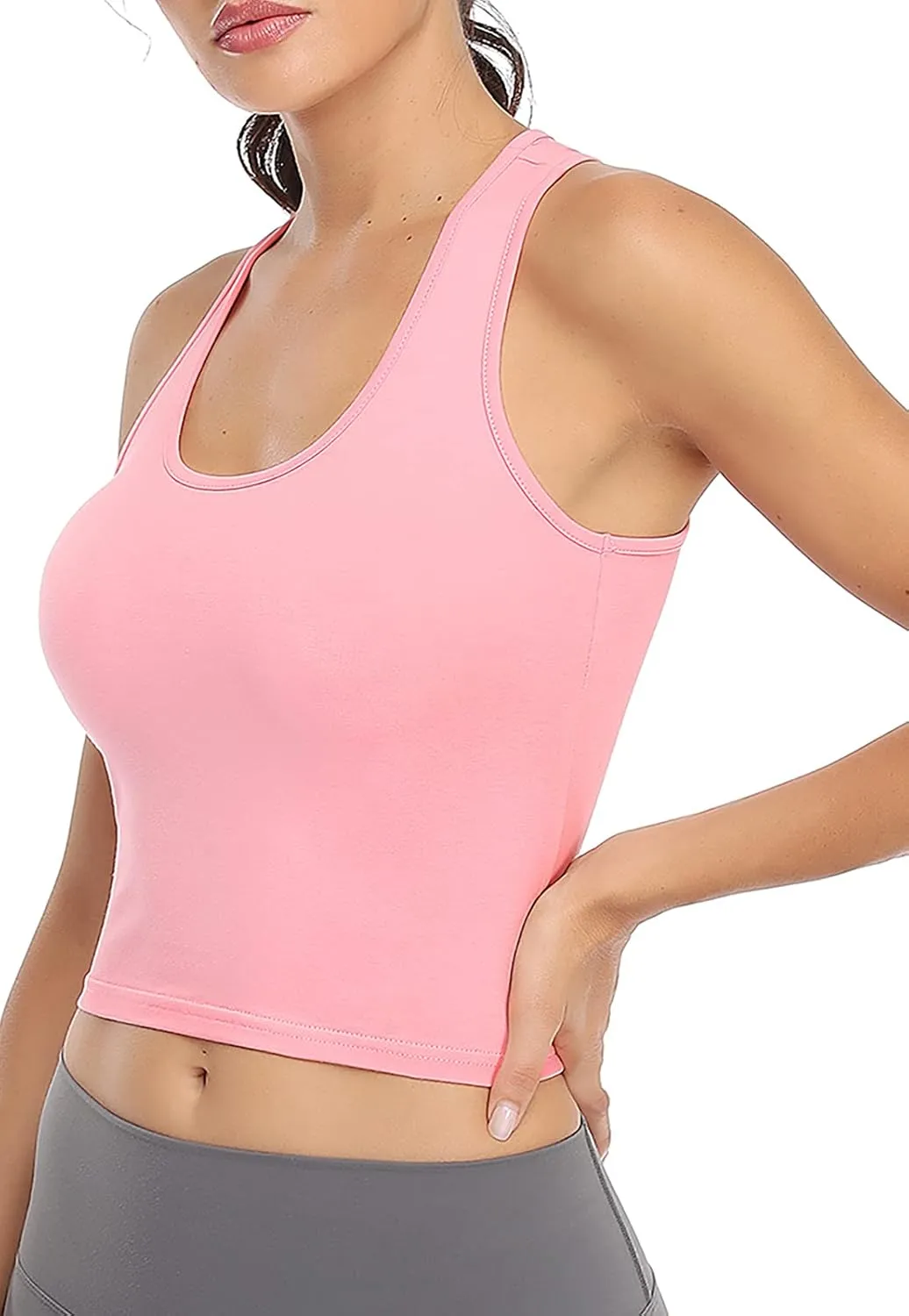 Sports Crop Tank Tops for Women Cropped Workout Tops Racerback Running Yoga Tanks Cotton Sleeveless Gym Shirts 3 Pack