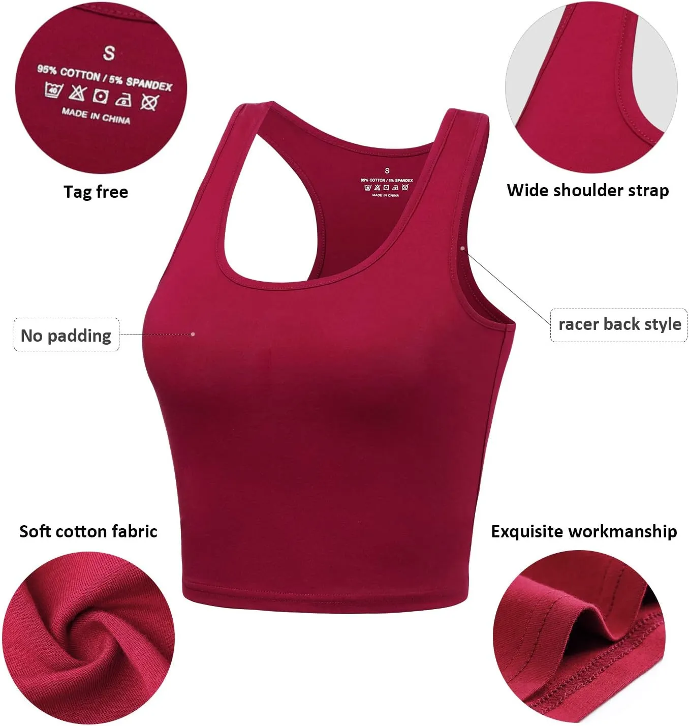 Sports Crop Tank Tops for Women Cropped Workout Tops Racerback Running Yoga Tanks Cotton Sleeveless Gym Shirts 3 Pack