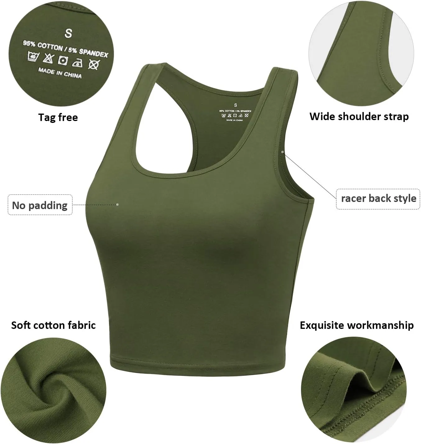 Sports Crop Tank Tops for Women Cropped Workout Tops Racerback Running Yoga Tanks Cotton Sleeveless Gym Shirts 3 Pack
