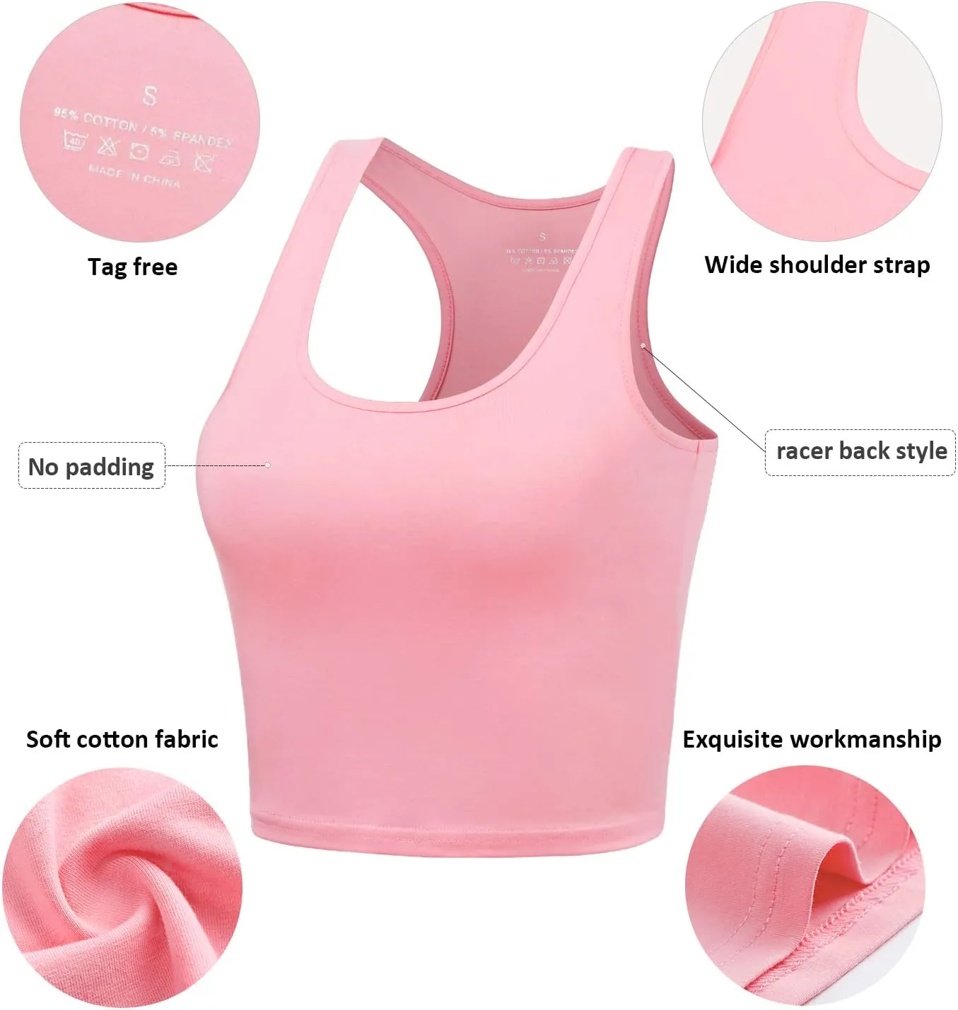 Sports Crop Tank Tops for Women Cropped Workout Tops Racerback Running Yoga Tanks Cotton Sleeveless Gym Shirts 3 Pack