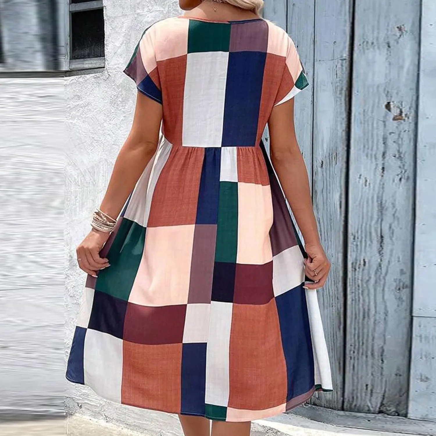 Spring Dresses for Women 2025 Casual Summer Short Sleeve V Neck Mini A-Line Ruffle Flowy Dress Cocktail Party Dresses