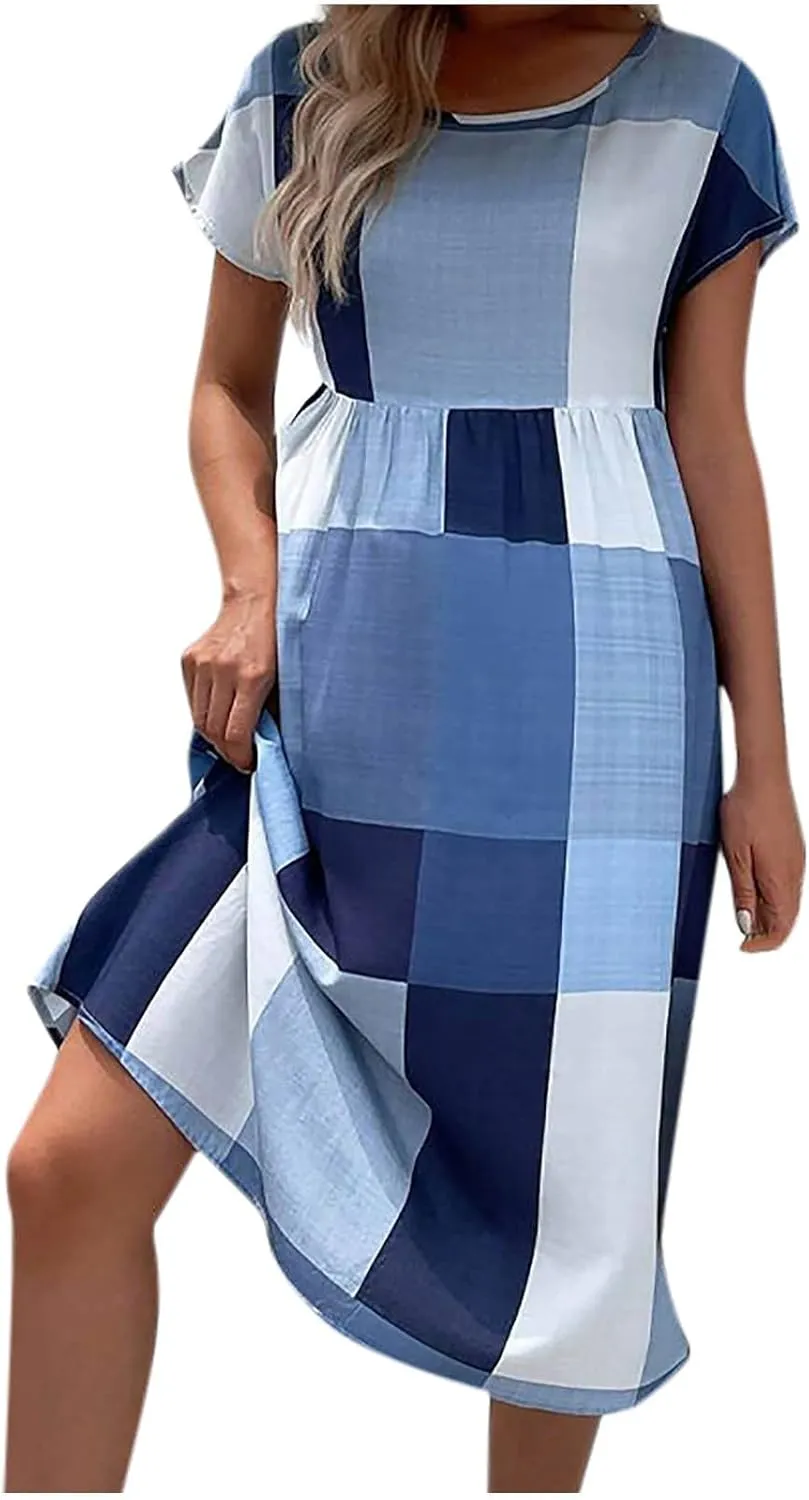 Spring Dresses for Women 2025 Casual Summer Short Sleeve V Neck Mini A-Line Ruffle Flowy Dress Cocktail Party Dresses