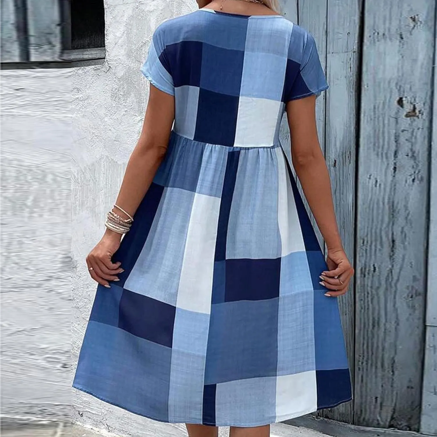 Spring Dresses for Women 2025 Casual Summer Short Sleeve V Neck Mini A-Line Ruffle Flowy Dress Cocktail Party Dresses