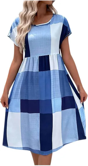 Spring Dresses for Women 2025 Casual Summer Short Sleeve V Neck Mini A-Line Ruffle Flowy Dress Cocktail Party Dresses