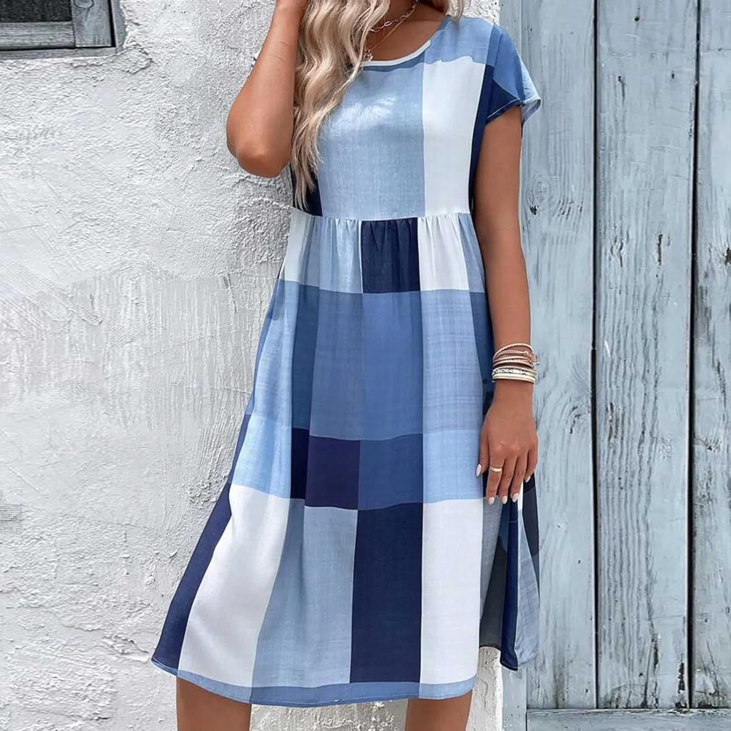 Spring Dresses for Women 2025 Casual Summer Short Sleeve V Neck Mini A-Line Ruffle Flowy Dress Cocktail Party Dresses