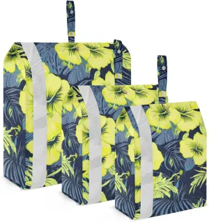 SPRIPORT Leaves Yellow Hibiscus Florals 3 Set Compression Packing Cubes for Travel Lightweight Luggage Organizer Bags for Carry on Suitcase Luggage Cubes for Vacation Woman Man Clothes
