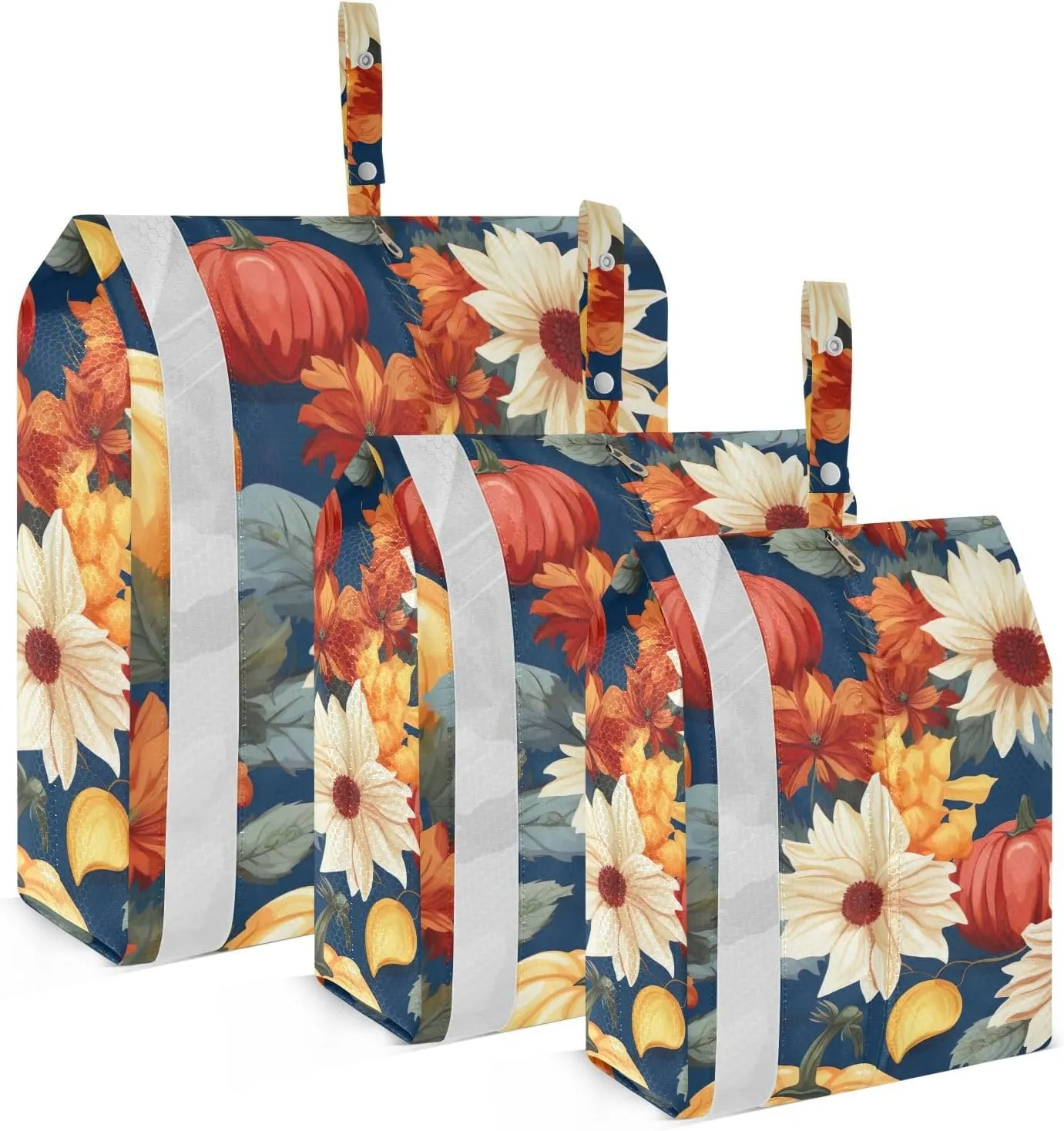 SPRIPORT Pumpkins Fall Flowers 3 Set Compression Packing Cubes for Travel Lightweight Luggage Organizer Bags for Carry on Suitcase Travel Cubes for Man Woman Vacation Clothes