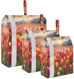 SPRIPORT Tulip Flower Floral 3 Set Compression Packing Cubes for Travel Lightweight Luggage Organizer Bags for Carry on Suitcase Travel Cubes for Woman Man Clothes Vacation