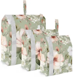 SPRIPORT Watercolor Flowers Green 3 Set Compression Packing Cubes for Travel Lightweight Luggage Organizer Bags for Carry on Suitcase Travel Essentials for Woman Man Vacation Clothes