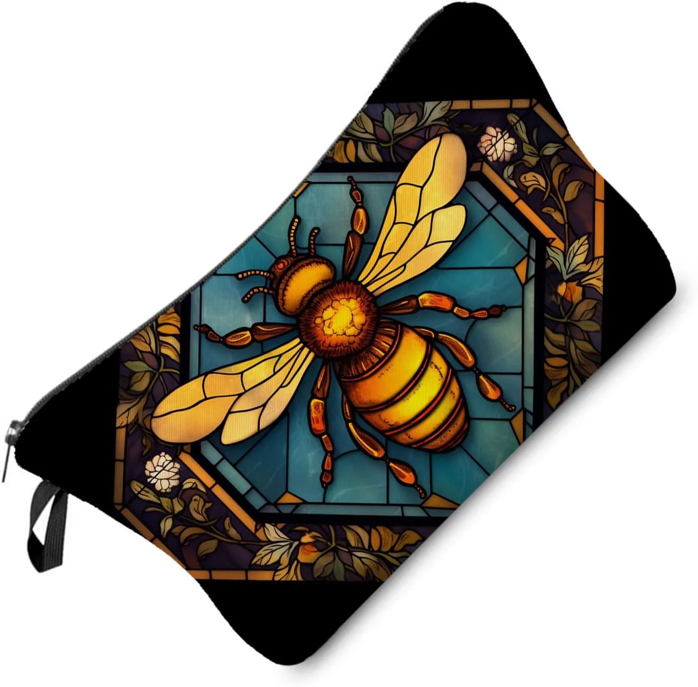 Stained Glass Bee Makeup Bag Colorful Bee Cute Small Organizer Bag Zipper Pouch Stained Glass Design Bee Cosmetic Bag Present for Women Friends
