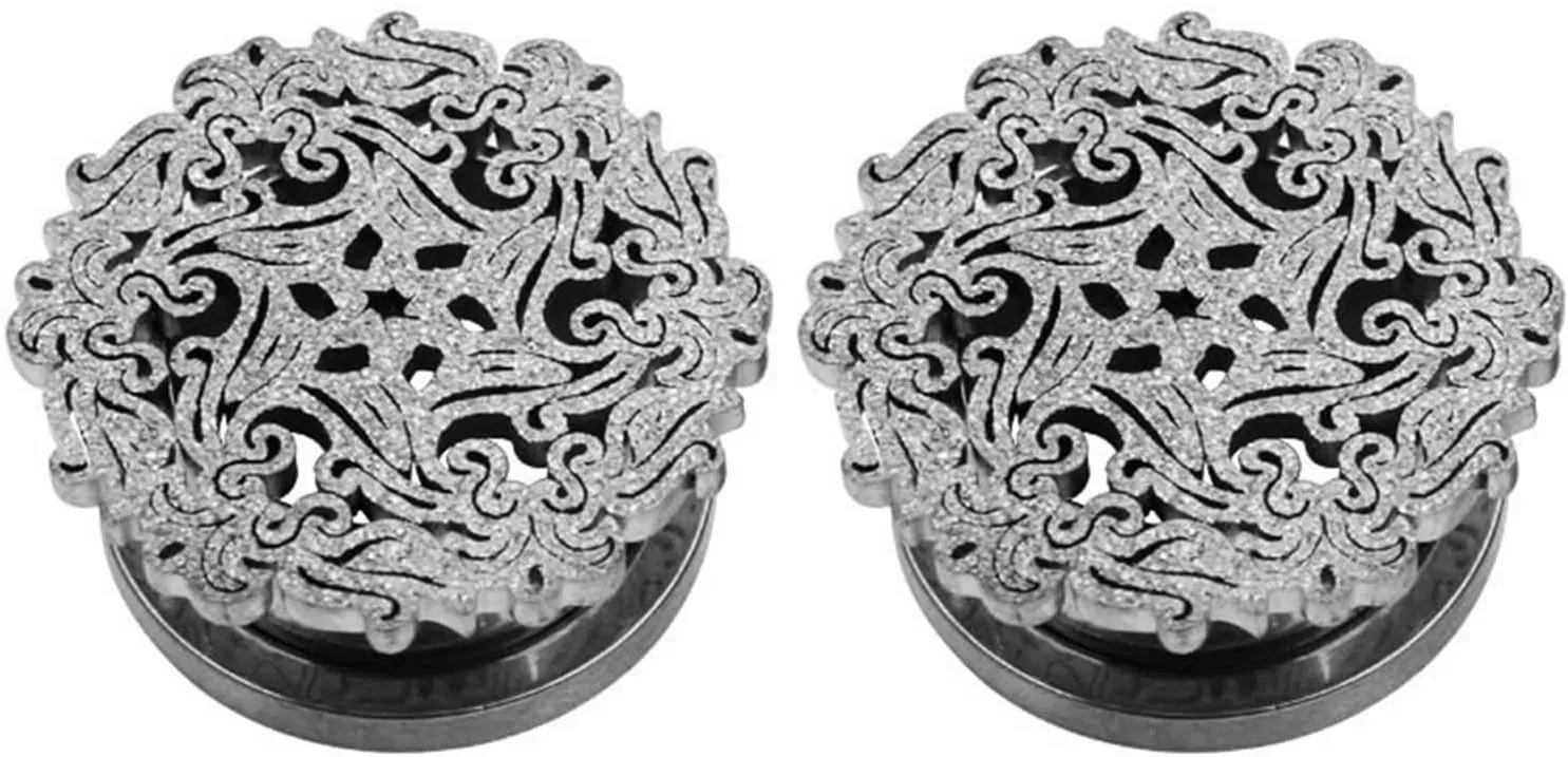 Stainless Steel Plugs for Men, Piercing Jewelry Round with Hollow Flower Plugs Ear Piercing Jewelry