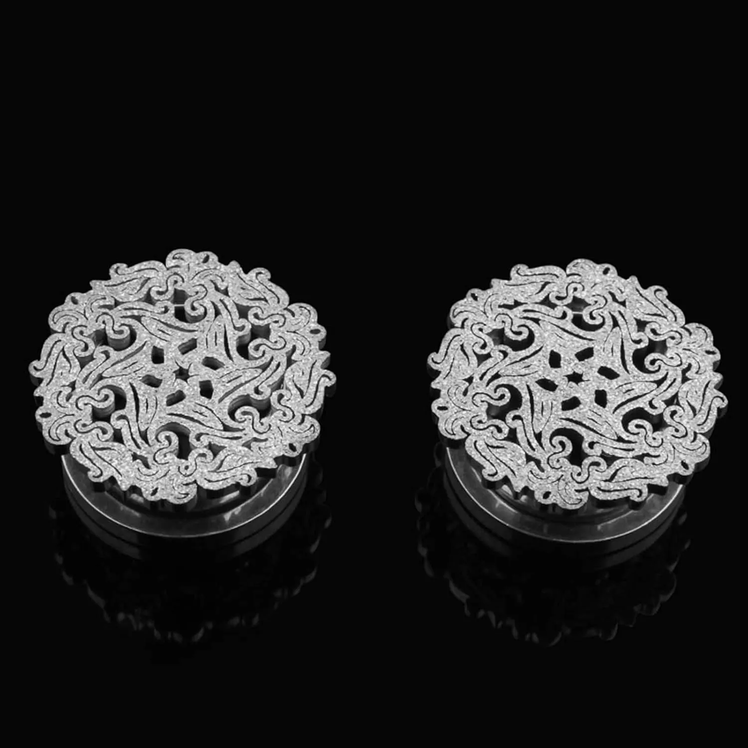 Stainless Steel Plugs for Men, Piercing Jewelry Round with Hollow Flower Plugs Ear Piercing Jewelry