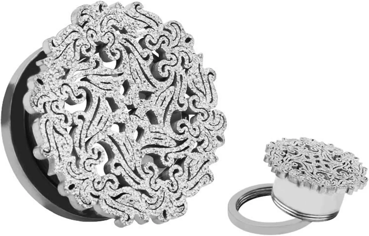 Stainless Steel Plugs for Men, Piercing Jewelry Round with Hollow Flower Plugs Ear Piercing Jewelry