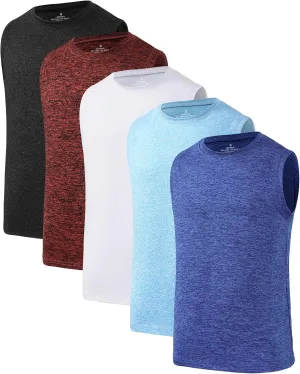 Star Vibe 5 Pack Boys Tank Tops Dry-Fit, Moisture Wicking Active Athletic Shirts Sleeveless Performance T-Shirts for Kids