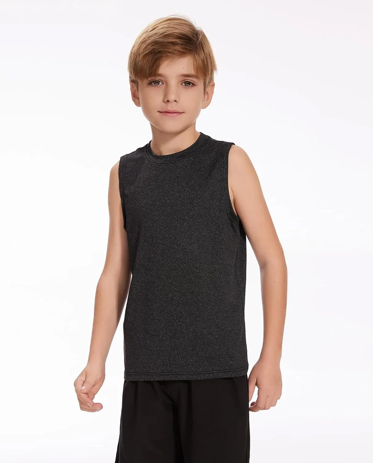 Star Vibe 5 Pack Boys Tank Tops Dry-Fit, Moisture Wicking Active Athletic Shirts Sleeveless Performance T-Shirts for Kids