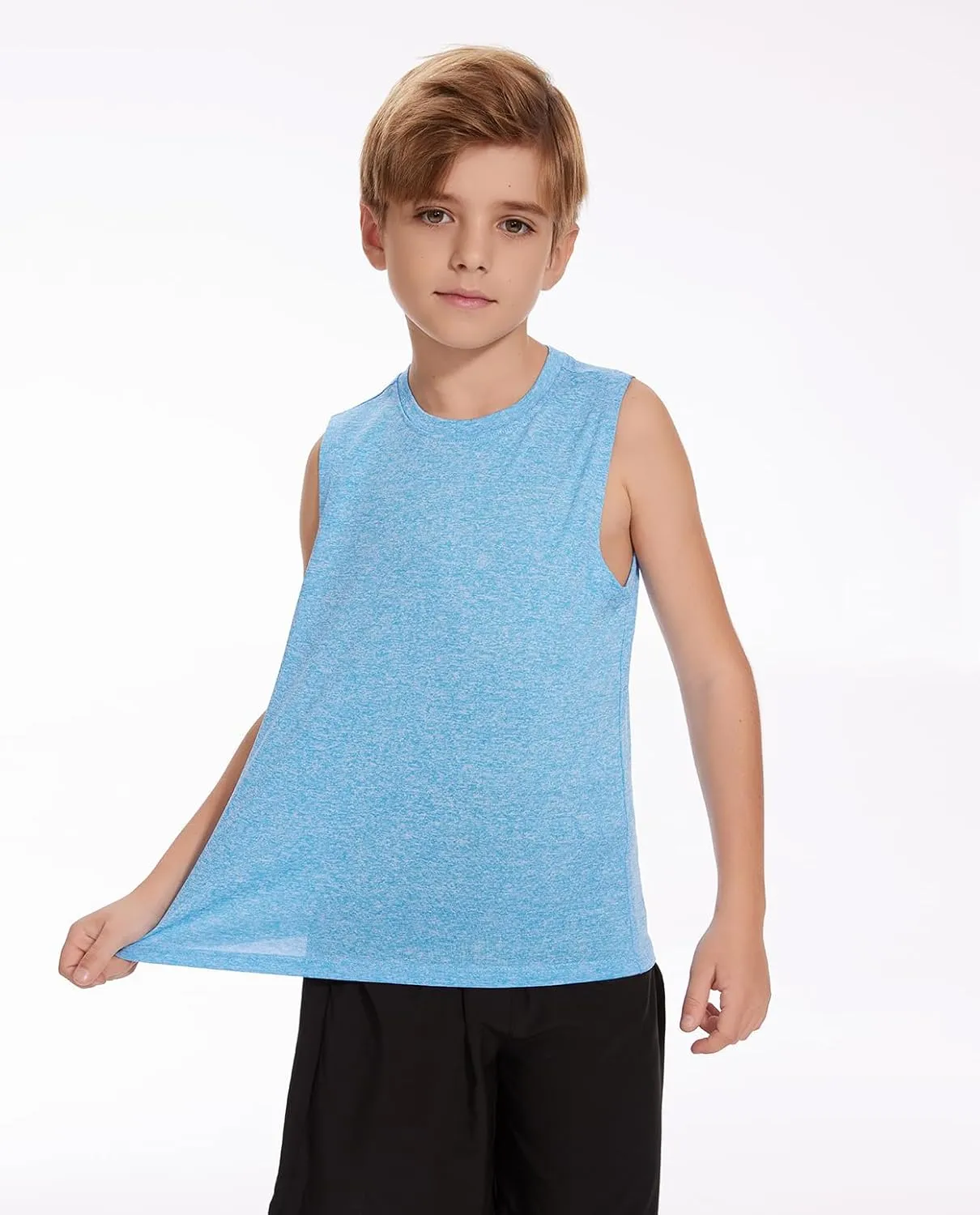Star Vibe 5 Pack Boys Tank Tops Dry-Fit, Moisture Wicking Active Athletic Shirts Sleeveless Performance T-Shirts for Kids