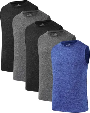 Star Vibe 5 Pack Boys Tank Tops Dry-Fit, Moisture Wicking Active Athletic Shirts Sleeveless Performance T-Shirts for Kids
