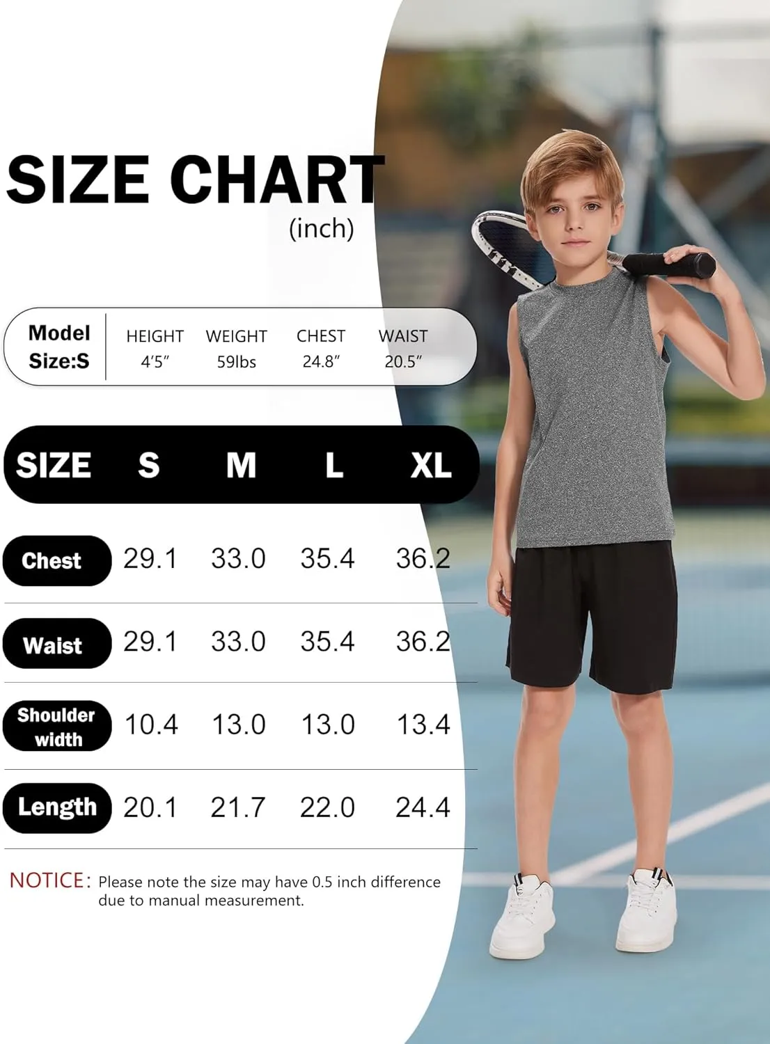 Star Vibe 5 Pack Boys Tank Tops Dry-Fit, Moisture Wicking Active Athletic Shirts Sleeveless Performance T-Shirts for Kids
