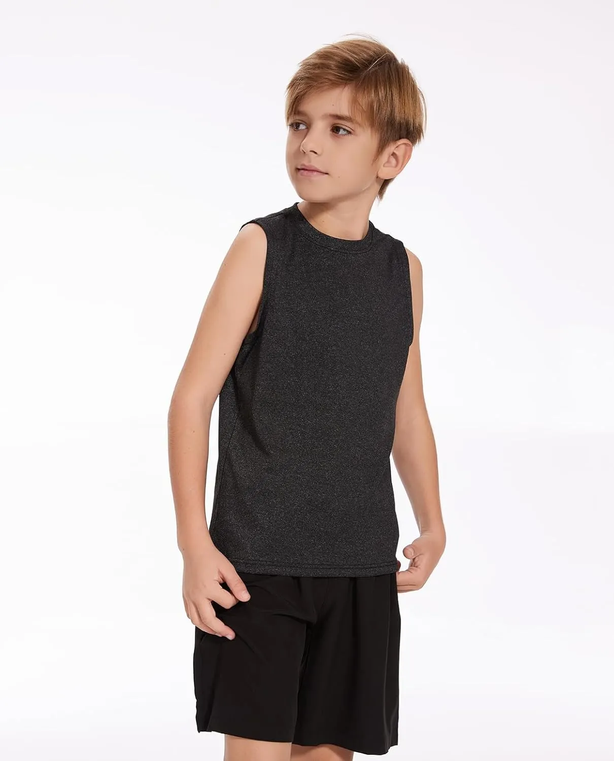 Star Vibe 5 Pack Boys Tank Tops Dry-Fit, Moisture Wicking Active Athletic Shirts Sleeveless Performance T-Shirts for Kids