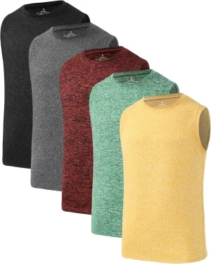 Star Vibe 5 Pack Boys Tank Tops Dry-Fit, Moisture Wicking Active Athletic Shirts Sleeveless Performance T-Shirts for Kids