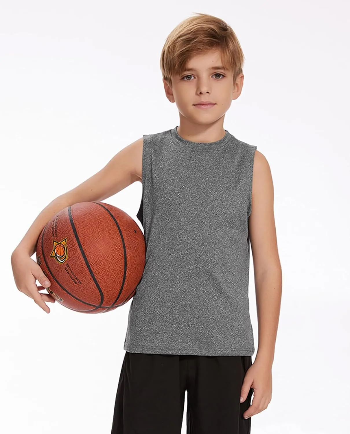Star Vibe 5 Pack Boys Tank Tops Dry-Fit, Moisture Wicking Active Athletic Shirts Sleeveless Performance T-Shirts for Kids