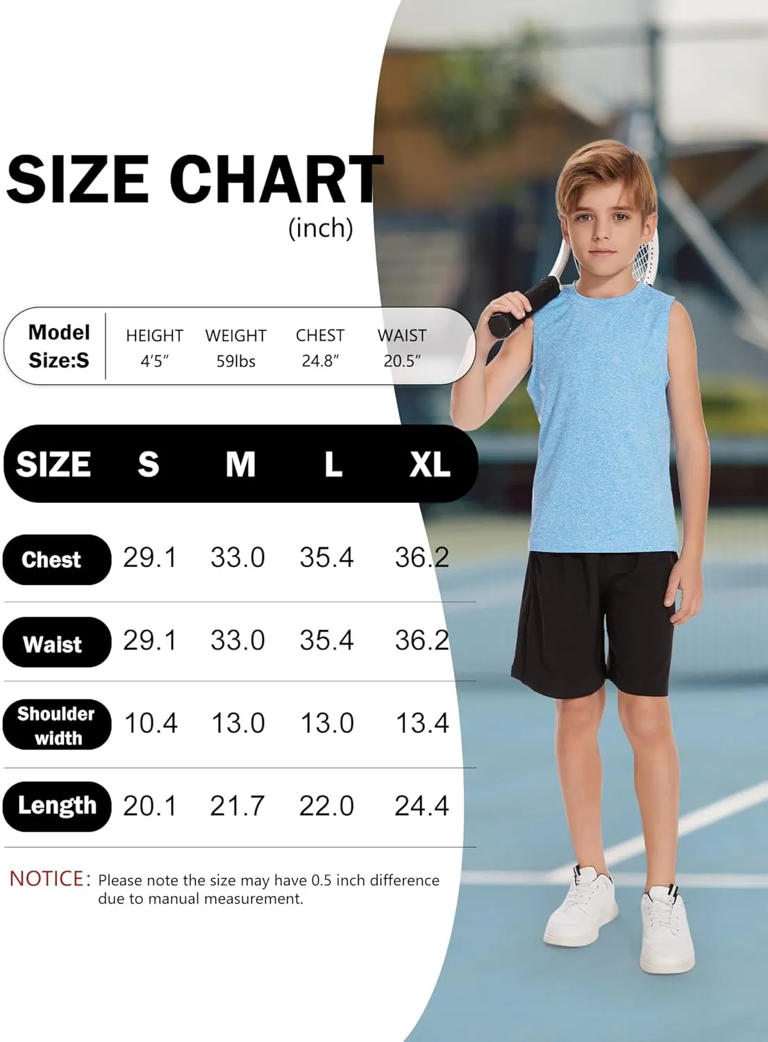 Star Vibe 5 Pack Boys Tank Tops Dry-Fit, Moisture Wicking Active Athletic Shirts Sleeveless Performance T-Shirts for Kids